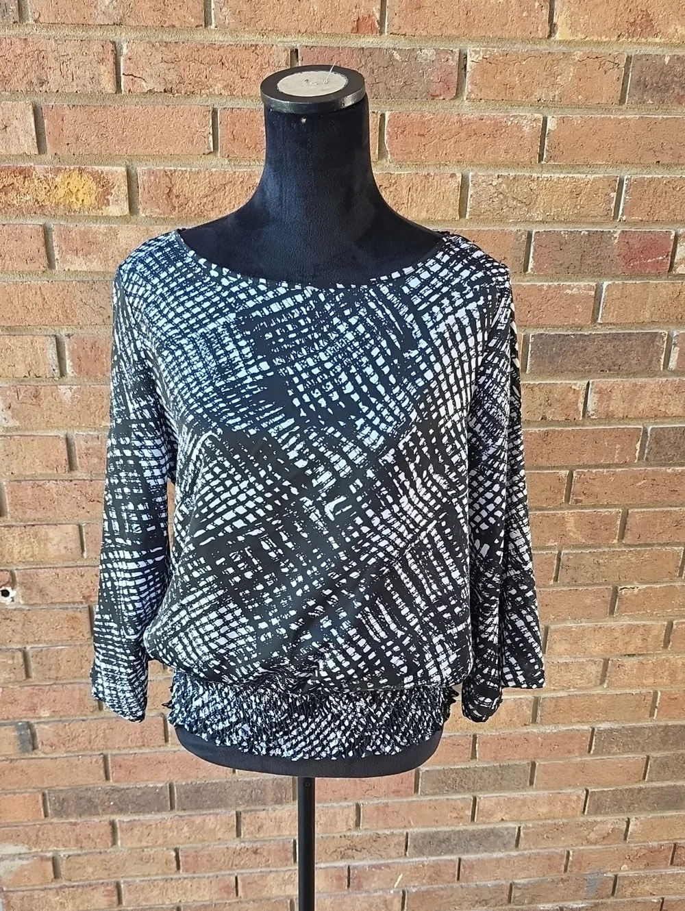 Michael Kors Black and White Patterned Blouson Tunic Size M